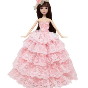 Inch Doll's Full Dress Five Layers Lace Strapless Dress And Hat Romantic Clothing